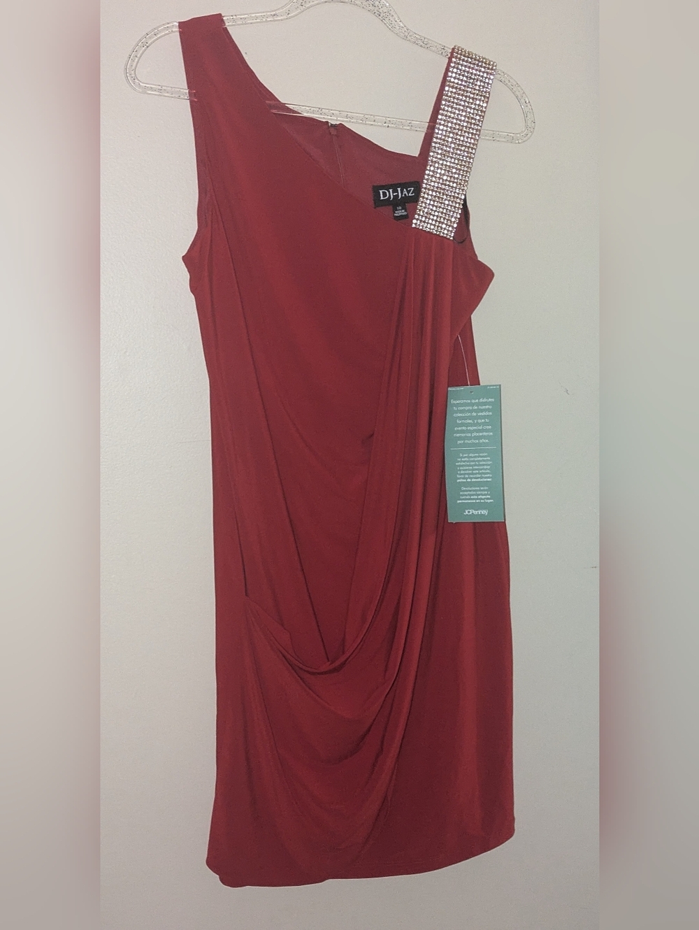 💥SALE💥DJ-Jaz One-Shoulder Red Draped Cocktail Dress with Embellished Strap